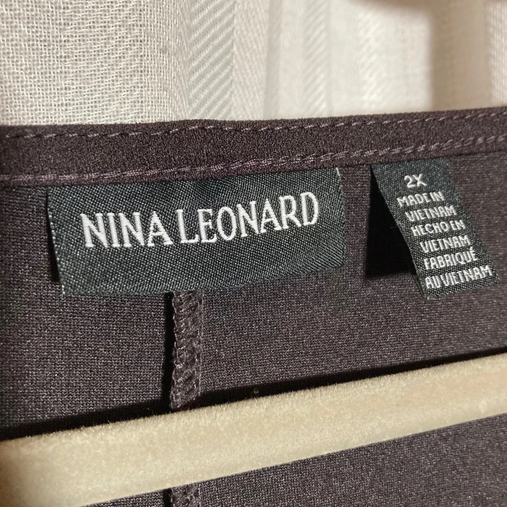 Nina Leonard Women 2X Chocolate Brown Faux Pearl 3/4 Sleeve Stretch Shift Dress